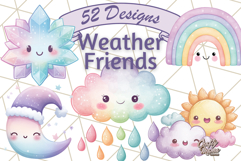 Kawaii Weather Clipart PNG, Cute Pastel Weather Icons Product Image 1