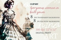 Vintage Watercolor Woman in Ballgown | 8 PNG | VOL 2 Product Image 1