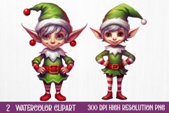 Christmas Elf Watercolor Clipart, Christmas PNG Product Image 2