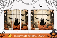 Bats Halloween Tumbler, Cartoon Black Cat Tumbler Wrap Product Image 1