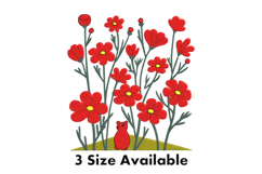 Red Wildflower Garden Embroidery Design Product Image 1