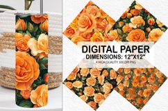 Orange Roses Flowers Digital Paper - Flowers Background Product Image 1