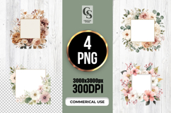Elegant Floral Square Frame Clipart Sublimation PNG Product Image 1