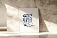 Blue Coquette Bow Cowboy Boot Print Product Image 2