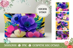 Purple Flowers Cosmetic Bag, Floral Cosmetic Bag Print Product Image 1