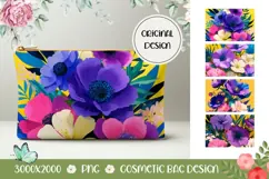 Purple Flowers Cosmetic Bag, Floral Cosmetic Bag Print Product Image 1