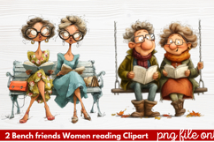 Bench friends Women reading Clipart Product Image 1