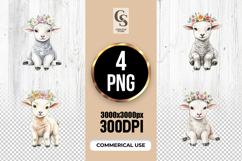 Floral Baby Lamb Watercolor Illustrations Clipart PNG Product Image 1