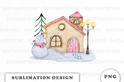 Watercolor Christmas house Sublimation design Product Image 1