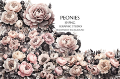Peony Bouquet, Pink flowers clipart, Black Flowers png Product Image 1