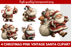 Pink Vintage Santa Clipart | Retro Christmas Santa PNG Product Image 1