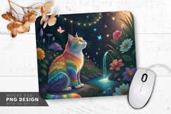 Whimsical Rainbow Cat in an Enchanted Garden Mouse Pad PNG Product Image 1