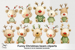 Funny Christmas bears cliparts - 10 Variations Product Image 1