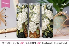 White Roses Tumbler Design, Flowers Tumbler Sublimation PNG Product Image 1