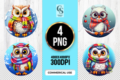 Cute Owl In Scarf Winter Cartoon Clipart Sublimation PNG Product Image 1