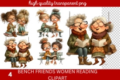 Bench friends Women reading Clipart Product Image 1