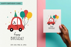 Kids Car Happy Birthday Card | EPS SVG PNG JPG AI Product Image 1