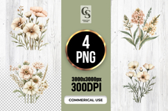 Neutral Watercolor Floral Bouquet Clipart Sublimation PNG Product Image 1