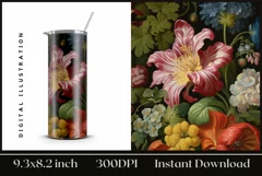 Floral Sublimation Design 20 oz, Tumbler Wrap PNG Product Image 1