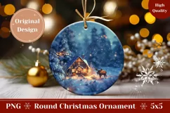 Christmas Village Ornament, Winter Forest Round Ornament PNG Product Image 1