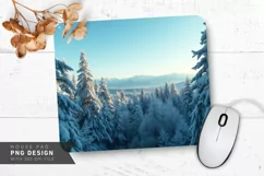 Frosty Winter Forest with Snowflakes Mouse Pad PNG Product Image 1
