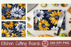 Navy &amp; Yellow Daisy Floral Cutting Boards sublimation Design Product Image 1