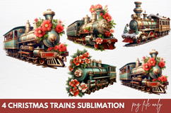 Christmas Trains Sublimation Clipart Product Image 1