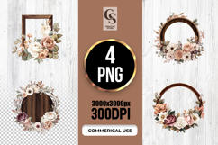 Rustic Floral Wooden Frame Clipart Sublimation PNG Product Image 1