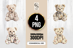 Floral Teddy Bear Watercolor Clipart Sublimation PNG Product Image 1