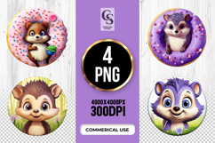 Cute Hedgehog With Donut Cartoon Clipart Sublimation PNG Product Image 1