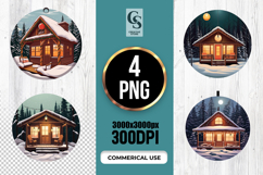 Winter Snow Cabin Ornament Night Scene Sublimation SVG PNG Product Image 1