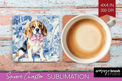 Beagle Dog Square Coaster Blue Toile Coaster PNG Sublimation Product Image 1