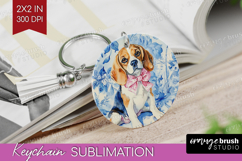 Beagle Dog Keychain PNG Blue Toile Keychain Sublimation Product Image 1