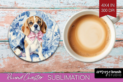 Beagle Dog Round Coaster Blue Toile Coaster PNG Sublimation Product Image 1