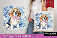 Beagle Dog Tote Bag Blue Toile Tote Bag PNG Sublimation Product Image 1