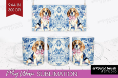 Beagle Dog Mug Wrap Blue Toile Mug PNG Sublimation Product Image 1