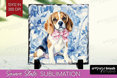 Beagle Dog Slate PNG Blue Toile Square Slate Sublimation Product Image 1