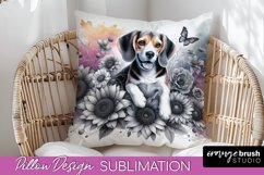 Beagle Pillow Cover Dog Sublimation Floral PNG Product Image 1