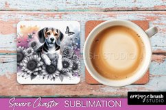Beagle Square Coaster Dog Sublimation Floral PNG Product Image 1