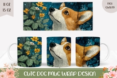 Corgi Mug Design, Floral Mug Wrap, Corgi Dog With Flowers Product Image 1