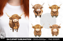 Rustic Highland Cow Clipart Sublimation PNG Product Image 1