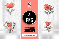 Coral Floral Flower Clipart Sublimation PNG Product Image 1