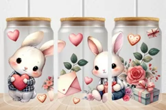 16oz Libbey Glass Can Tumbler Valentine Cute Rabbit Heart Product Image 1