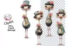 Birds, Ostrich, Ephemera, PNG, watercolor, Clipart Product Image 1