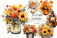 Autumn Flowers PNG, Watercolor Flowers Bouquets Product Image 1