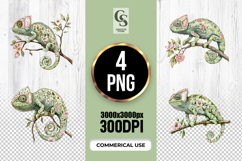 Watercolor Floral Chameleon Clipart Sublimation PNG Product Image 1