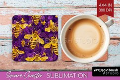 Bee Square Coaster - Honey Bee Coaster PNG Sublimation Product Image 1