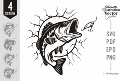 Vector Bass Fish Silhouette Jumping with Lure Product Image 1