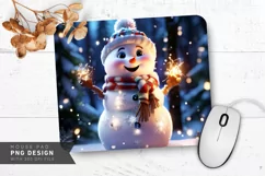 Snowman with Twinkling Fairy Lights and Snowflakes Mouse Pad Product Image 1