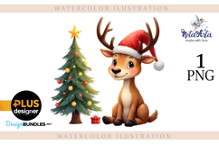 New Year&#039;s Christmas deer watercolor Product Image 1
